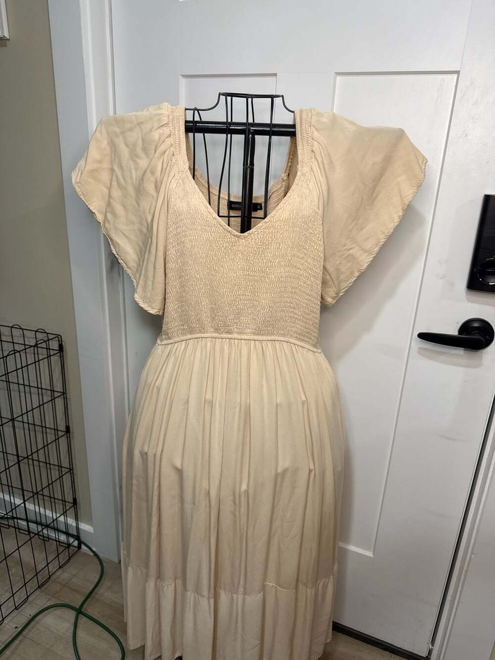 MEROKEETY Smocked Flutter Sleeve Tiered Maxi Dress, Size XL